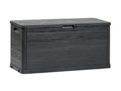 MA MAISON Coffre 280 Litres Récipient de stockage en résine effet bois Anthracite Dimensions 117x45x56h cm Extérieur Résistant aux UV