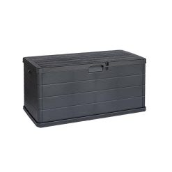 Maury’s Coffre d’extérieur avec capacité de 340 L, effet bois, grand espace de rangement., en résine anthracite, 118 x 59 x 57 cm