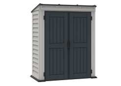 YardMate Pent Roof PLUS 5 x 3 (1.57 m²) Abri de jardin en plastique avec plancher en plastique robuste, structure de toit en métal robuste, ignifuge et sans entretien, Gris foncé/ Adobe