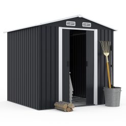 IDMarket - Abri de Jardin 3,7M² Gris en Acier galvanisé avec Base