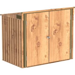 abri pour poubelles pour 2 avec ouverture par le haut et portes doubles verrouillables, abri de jardin en métal, cachettes pour poubelles, Abri pour poubelles, 154x96x131 cm, grain de bois