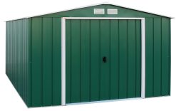 ECO 10 x 12 (11.03 m²) abri de jardin en métal, Abri de jardin en métal galvanisé à chaud, Abri de stockage d'outils, structure de toit renforcée, abri en métal sans entretien, vert