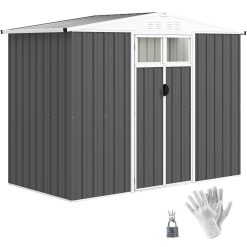 Outsunny Abri de Jardin en métal 2,7 m² cabane de Jardin 246 x 117 x 180 cm cabanon Rangement Outils avec fenêtre, 4 évents et Porte verrouillable, cabanon Jardin extérieur en Acier galvanisé, Gris