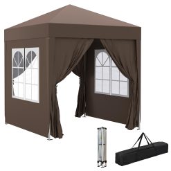 Outsunny Tonnelle de Jardin extérieure 2 x 2 m, tonnelle Pliante Pop-up, réglable en Hauteur, Protection UV, 4 côtés Amovibles, pour Camping, Festival, Plage, Sac de Transport, Chocolat