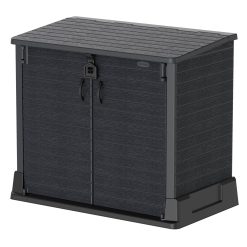 StoreAway 850L Plastic Garden Shed, Outdoor Storage Shed, Wheelie bin box, Wheelie Bin Hideaways, Durable Construction, Ideal for Tools, BBQs & 2x Garbage Bins, 130x74x110 cm, Dark Grey