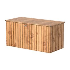 DH 1.9 (1450 L) Coffre de Rangement de jardin en métal avec vérin à gaz hydraulique, coffre de terrasse et rangement de meubles de jardin, Boîte de rangement coussins, grain de bois