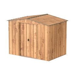 TOP Shed 8 x 6 (4.37 m²) Abri de jardin en métal, fabriqué en acier galvanisé, structure de toit renforcée, sans entretien et résistant aux intempéries, Grain de bois