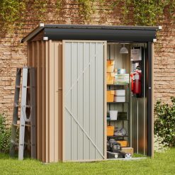 Amopatio Abri de Jardin Metal, Cabane de Jardin Exterieur, 162 x 92 x 182cm, Armoire Jardin de Rangement Etanche, Acier galvanisé pour arrière-Cour, Patio, Marron