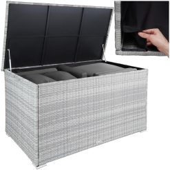 TecTake® Coffre de jardin Exterieur, Coffre à Coussins 750 L en Aluminium Polyrotin 145 x 82,5 x 79,5 cm, Couvercle Rabattable, Poignées pour Rangement des Outils de Jardin, Jouets