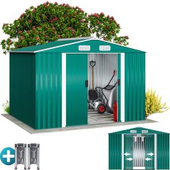 GARDEBRUK® Abri de Jardin métal XXL 5m² Fondation 260x205x180cm Porte coulissante Vert cabane de Jardin cabanon Rangement Outils 9m³