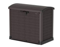 Cedargrain StoreAway 1200L Abri de jardin en plastique / couvercle arc, Abri pour poubelles, Cache poubelles, Coffre de poubelle, Idéal pour les 2x 240L poubelles, 145x85x125 cm, Marron