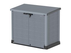 StoreAway 1200L Plastic Garden Shed/ Flat Lid, Outdoor Storage Shed, Wheelie Bin Hideaways, Wheelie bin box, Durable Construction, Ideal for Bikes, BBQs & 2x 240L Bins, 145x85x125 cm, Grey
